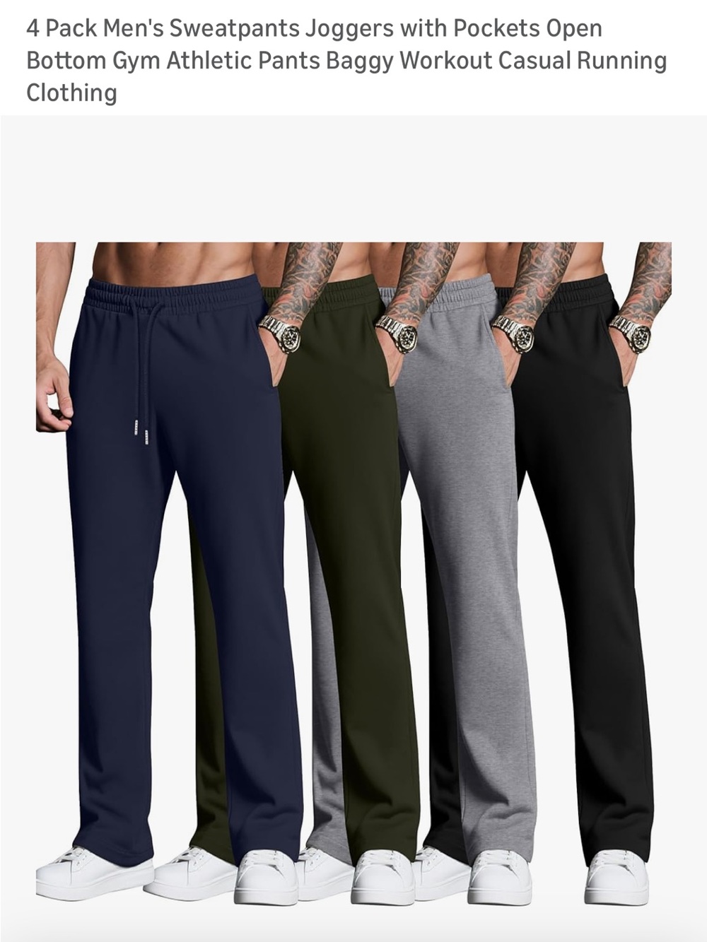 Men's Casual Jogger Sweatpants - Navy, Olive, Gray & Black (4-Pack)